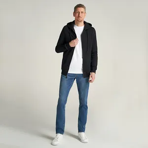 Custom Regular Fit Soft Fleece Full-zip Men Tall Hoodie Black Color With Drawcord And Kangroo Pocket With Puff Printing
