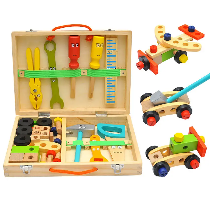 Não công cụ trò chơi Kit cho trẻ em 36 cái bằng gỗ Toddler công cụ thiết lập bao gồm hộp công cụ Montessori giáo dục STEM xây dựng đồ chơi
