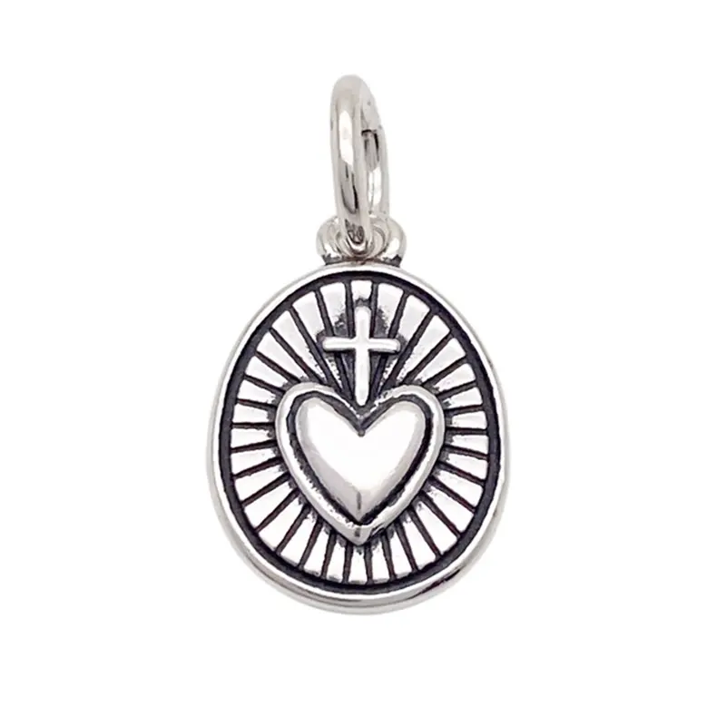 Hot Sale Europe and America JA Jewelry Personalized Vintage Silver Radiant Sacred Heart Charm Cross and Heart Line Pendant