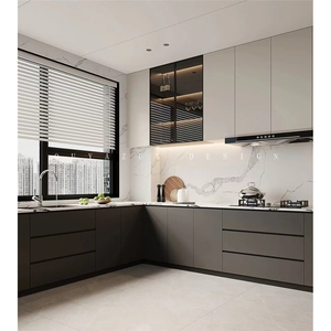 Gabinetes de cocina completos de plástico de PVC blanco en forma de U con lavabo, mueble de cocina de esquina mágica - Product Image 1