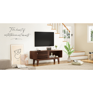 Living Room TV Stand for TV up to 59 Inch with <b>Storage</b> Cabinet Sliding Door Mid-Century <b>Console</b> <b>Table</b> - Product Image 2