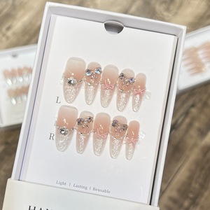 Uñas Postizas Hechas a Mano de Lujo <span class=keywords><strong>con</strong></span> Diseño de Mariposa y <span class=keywords><strong>Manicura</strong></span> <span class=keywords><strong>Francesa</strong></span> <span class=keywords><strong>con</strong></span> Circonitas y Diamantes Rosas Súper <span class=keywords><strong>Brillantes</strong></span> - Product Image 5