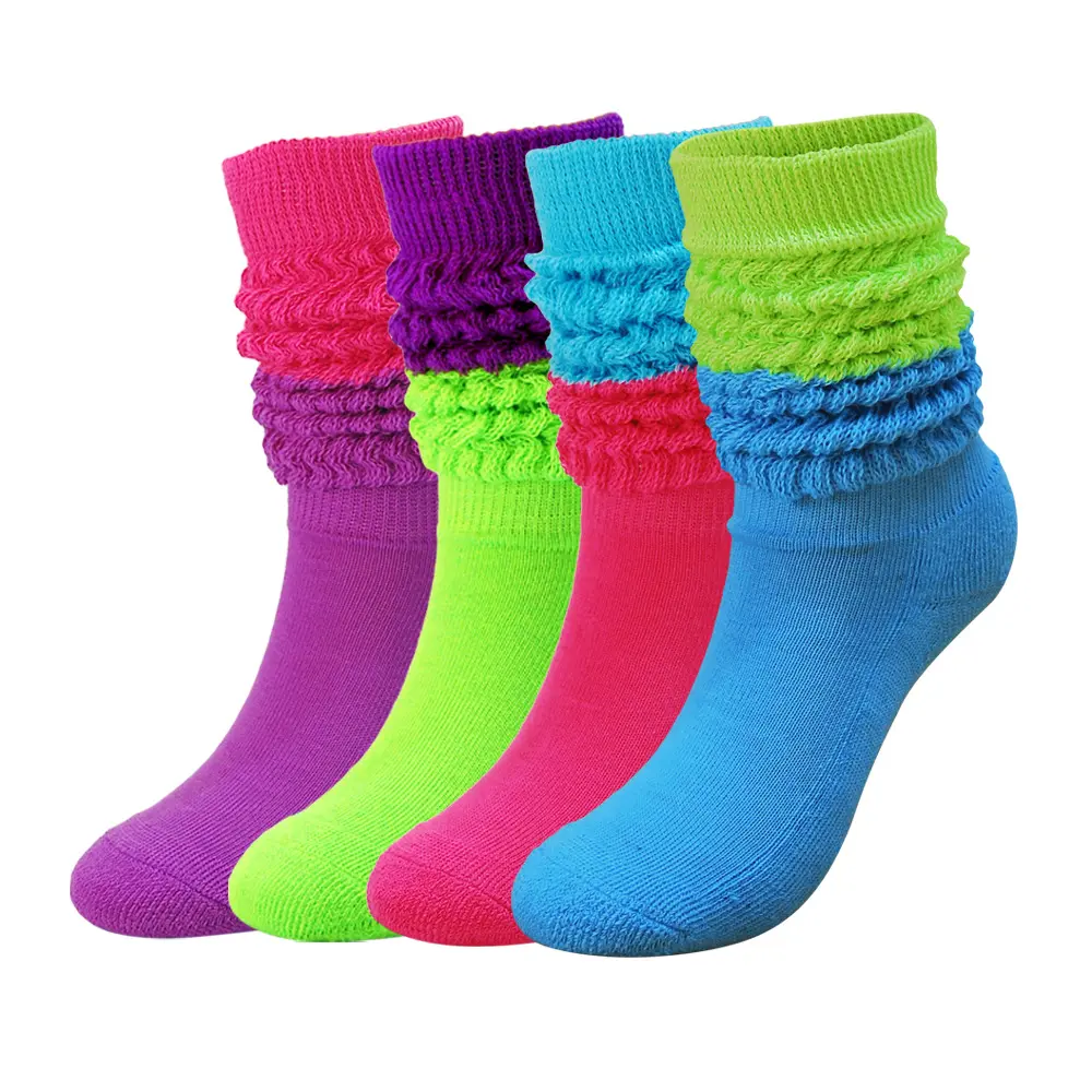 80s Neon Women's Extra Long Heavy Slouch Y2k Socks Gradient Contrast Color Thick Scrunchie Women Socks