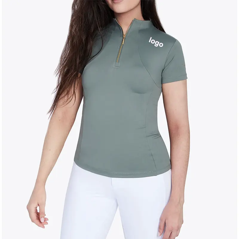 Camiseta de montar Ecuestre para mujer, ropa personalizada por sublimación, con cremallera, manga corta