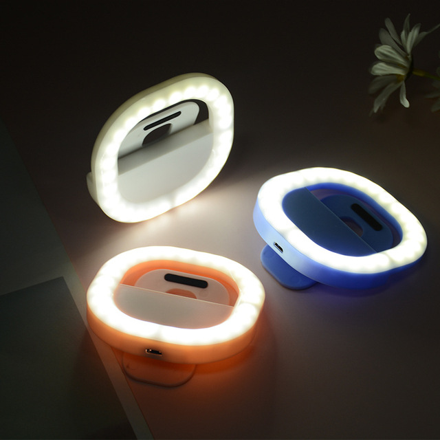 Mini Portable Rechargeable LED Clip Style Ring Flash Light Photography Video Fill Light Mobile Phone LED Ring Selfie Light