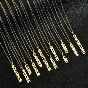 Stainless Steel Zodiac Jewelry Necklace 12 Sign Pendant Titanium Steel Chain 18k Gold Never Fade Jewelry