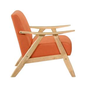 DB Modern Home Furniture's 1pc Accent <b>Chair</b> Orange Fabric Upholstered with Natural Finish Solid Rubberwood for <b>Living</b> <b>Room</b> - Product Image 3
