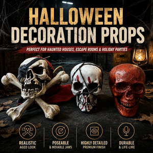Decorazione Realistica Teschio di Halloween 2026 con Mascella Mobile, Testa di Scheletro Pirata per Casa Stregata, Escape Room, Feste a Tema - Product Image 1