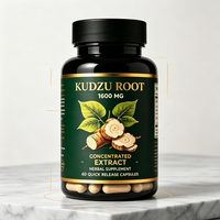 Poudre de racine de Kudzu végane, sans gluten, sans soja, avec étiquette claire, complément alimentaire à base de plantes pour le bien-être quotidien, en capsules