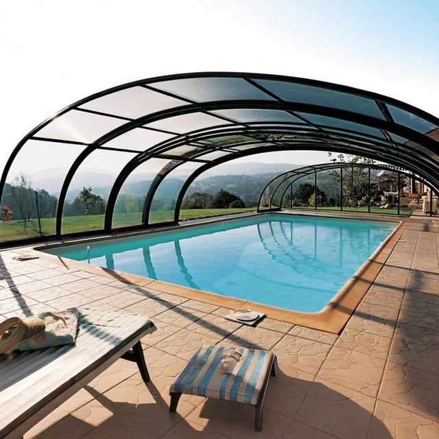 China Movable Sunroom  Aluminum Swimming Pool Cover Folding Pool Cover