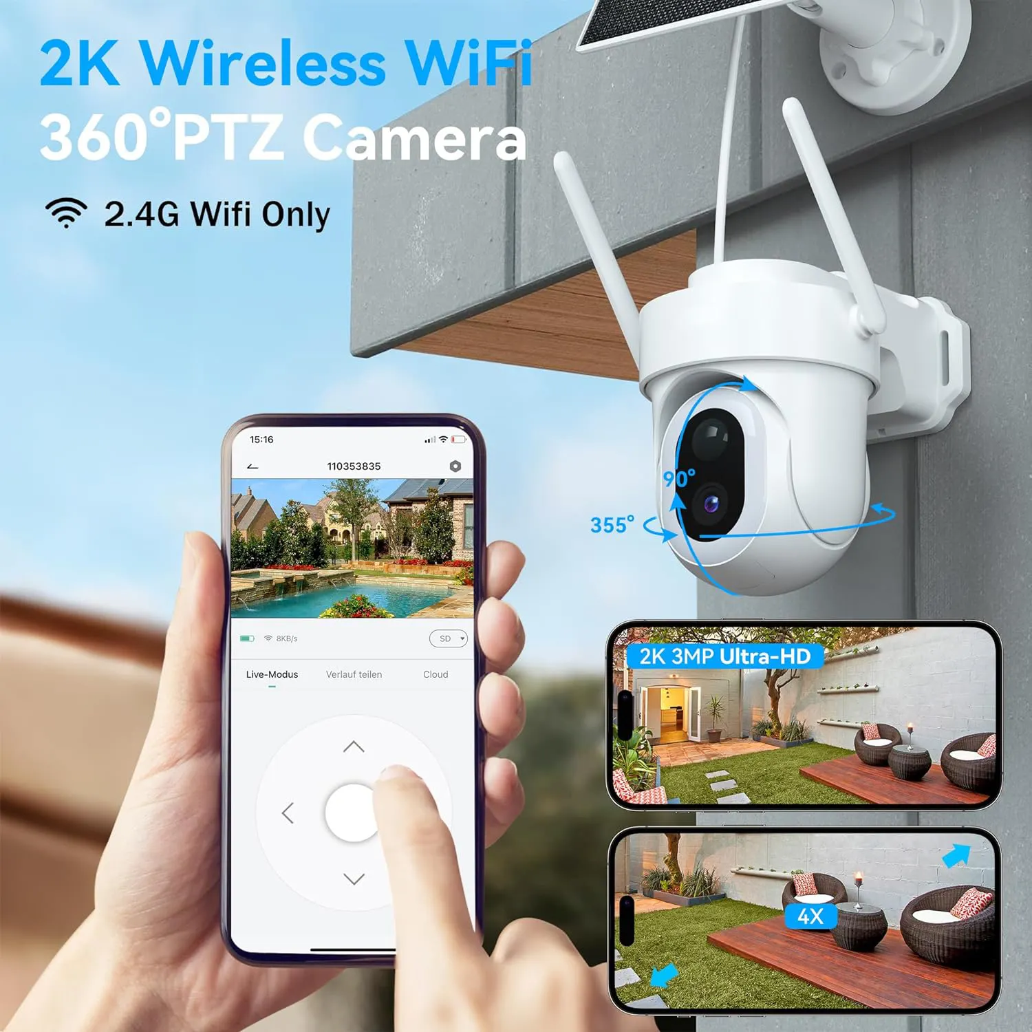 1080P 5MP güneş açık pil WiFI güvenlik kameraları