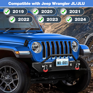 กันชนหน้าและกันชนหลังสําหรับรถจี๊ป <span class=keywords><strong>JL</strong></span>/JLU 2019 -2024 สีดําพื้นผิวพร้อมแหวน D, แผ่นกว้านและไฟ LED สี่เหลี่ยม 18W - Product Image 2