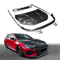 Kit carrosserie en fibre de carbone sèche préimprégnée compatible Audi RS3 2021-2023, style PK, pièces de modification extérieure : lèvre de pare-chocs avant, aileron de toit