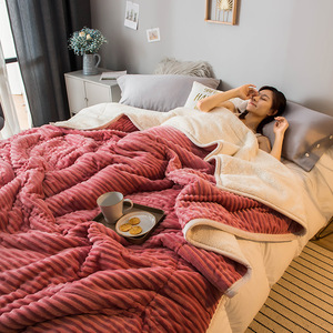 Xuất Khẩu Màu Rắn Cừu Sữa Lông Cừu Chăn Hai Mặt Ba Dày Nhiệt Sherpa Flannel Chăn Cho Nhà - Product Image 2