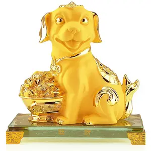 Tượng Trang Trí Để Bàn Polyresin, Con Chó Hoàng Đạo Trung Quốc, Tượng Vàng, Sưu Tập