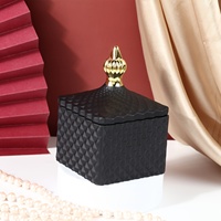 Porte-bougie carré en verre de luxe européen avec couvercle, boîte de rangement pour bijoux noir et blanc