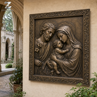Relief mural religieux en bronze de la Sainte Famille, plaque d'art chrétien moulée à la main pour l'église, la chapelle, le monastère, le jardin et la décoration commémorative