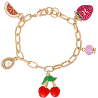 Gemnel Chunky Cute Sieraden Verguld Messing Fruit Hangertje Armband met Emaille