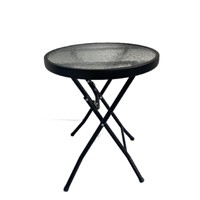 Table pliante moderne minimaliste en métal et verre pour extérieur, patio, balcon, table basse pliable en verre trempé à texture d'eau