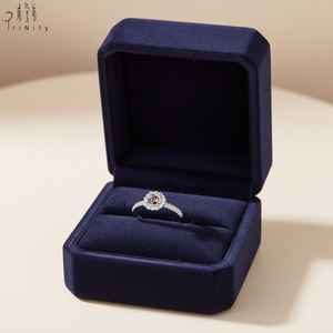 Bague en or blanc massif 18 carats avec halo de diamants naturels, style tendance exclusif, solitaire, demi-monture, cadeau d'anniversaire pour femme - Product Image 6