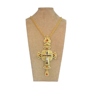 Greek Orthodox Catholic big Gold necklace religious Jesus Crucifix diamond alloy free box and chain ODM pectoral cross - Product Image 3