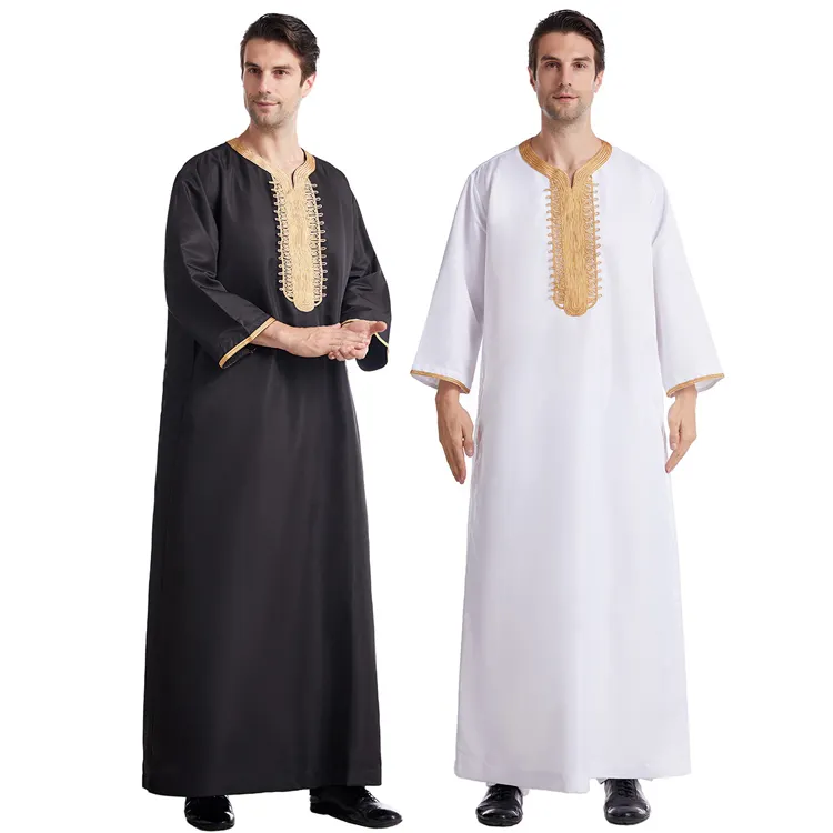 Spot Middle East Eighth Sleeve Embroidered Men's Robe Jubba Abaya Islamic Clothing Dubai Abaya Thobe Jubah Caftan Casual Wear