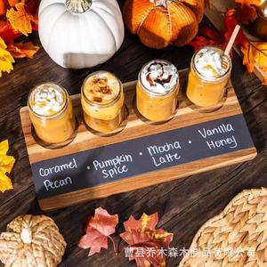 Tabla de Degustación de Vinos de Madera de Acacia con Etiqueta de Tiza y 4 Portavasos para Servir en Fiestas - Product Image 3