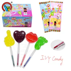 Lecca-lecca candy sweets produttore cuore lip foot finger shape candy Lollipop con penna color acqua