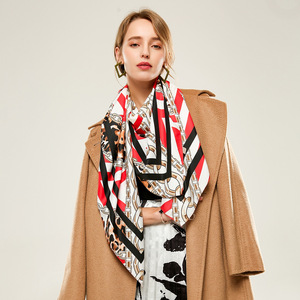 Wholesale Satin Twill Square Scarf 130x130cm Leopard Print with Chain Pattern, Lightweight Bandana <b>Head</b> <b>Wrap</b> Shawl for Women - Product Image 1