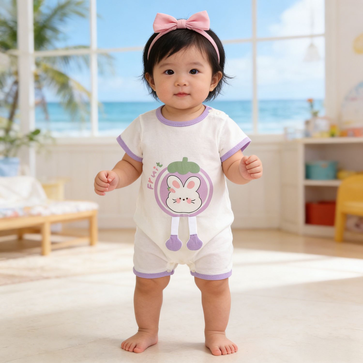 70123-01 grape rabbit short sleeve conjoined