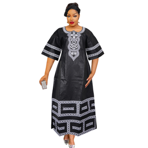 H & D Robe <span class=keywords><strong>Boubou</strong></span> Africaine <span class=keywords><strong>Bazin</strong></span> Riche Broderie Personnalisée pour <span class=keywords><strong>Femme</strong></span>, Design de Haute Qualité avec Foulard - Product Image 1