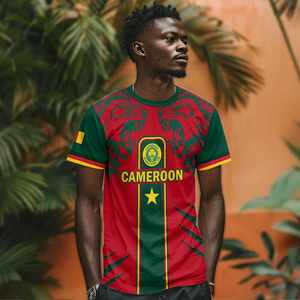 Camiseta personalizada 2024 African Nations Go Champions Lion Style, 180 gramos, peso <span class=keywords><strong>de</strong></span> tela, estampado informal, patrón <span class=keywords><strong>de</strong></span> fútbol <span class=keywords><strong>de</strong></span> Camerún - Product Image 3