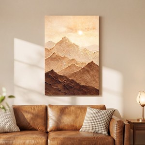 Peinture à l'huile peinte à la main, paysage abstrait, toile d'art murale pour salon, décoration de fond de canapé, scène de montagne dorée - Product Image 1