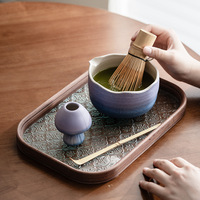 Kit de cérémonie du thé japonais de luxe rose bleu vert avec logo personnalisé, bol en porcelaine Chawan fait main, fouet à matcha écologique