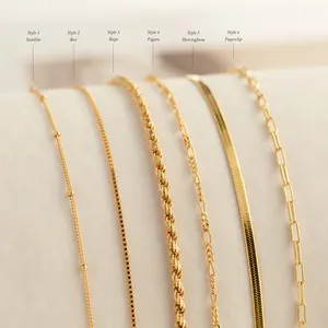 Minimalista Dainty 18k Banhado A Ouro Aço Inoxidável Herringbone Pulseira Femme Paperclip Rope Box Cadeia Pulseiras Mulheres Everyday J