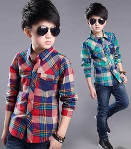 Nouvelle mode, chemise à manches longues pour enfants, vêtements pour enfants, hauts à carreaux en coton, chemise pour garçon - Product Image 2