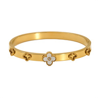 Bracelet en acier inoxydable plaqué or 18 carats de style vintage pour femmes, avec pierres naturelles et fleurs colorées, vente en gros de bijoux de mode