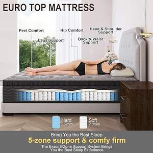 Colchón King Hybrid Euro-top de 34 cm con resortes encapsulados, espuma viscoelástica en gel y capa de espuma de alta densidad, firmeza media. - Product Image 3