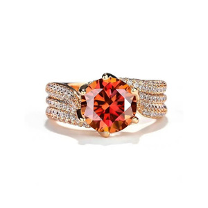 Moissanite <b>Ring</b> 3 Carat Round <b>Garnet</b> Red Pave Setting Engagement Women's Jewelry - Product Image 1