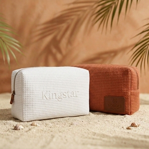<span class=keywords><strong>Borsa</strong></span> Personalizzata in Cotone con Ricamo a Nido d'Ape, Logo Personalizzato, Marrone Cammello, Borse Cosmetiche Grandi, Regali di Nozze, <span class=keywords><strong>Borsa</strong></span> per il Trucco da Donna - Product Image 4