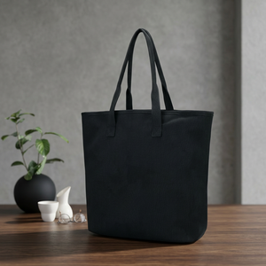 <b>Large</b> Black Canvas Tote <b>Bag</b> With Top Handle For Daily Shopping Use - Product Image 6