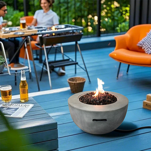 وعاء موقد نار خارجي حديث رمادي اللون مقاس 30 بوصة، موقد غاز بروبان بقوة 50,000 وحدة حرارية بريطانية مع صخور بركانية وغطاء واقٍ - Product Image 3