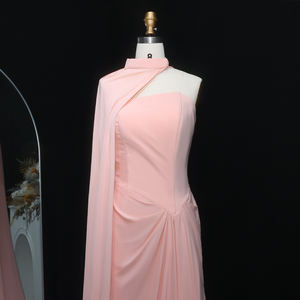 Sharon Said SF156 粉色褶皱鱼尾晚礼服，带飘逸披肩，适合女士婚礼、阿拉伯舞会礼服，无现货 - Product Image 3