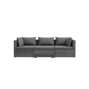 Gray Poly <b>Rattan</b> Wicker Patio <b>Sofa</b> Set With Cushions Outdoor Garden Furniture 3 Seater Contemporary Design - Product Image 1