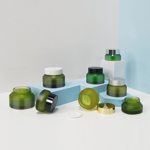 15ml 30ml 100ml Frosted Dark Green Slant Shoulder Glass Lotion Pump Bottles and Cream Jars for Body <b>Scrub</b> Cosmetics Packaging - Product Image 2