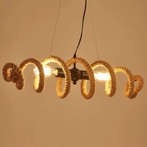 Lustre en corde de rotin doré, base d'ampoule E26, LED blanc chaud 3500K, hauteur réglable, plafonnier de salon, grand abat-jour rond - Product Image 3