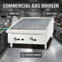 Gril à charbon de bois commercial de 24 pouces pour comptoir, au gaz naturel/propane, grilles en fonte durables, barbecue de restaurant