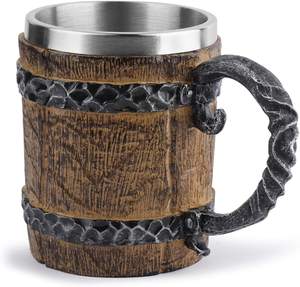 450ml लकड़ी संभाल स्टेनलेस स्टील बियर बियर कप के साथ तांकर्ड मग दोहरी दीवार चाय कॉफी पीने मग - Product Image 1