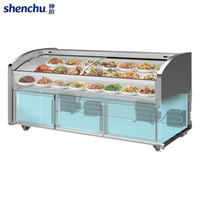 Vitrine réfrigérée commerciale à double température à 3 niveaux pour aliments cuits, cou de canard mariné et brochettes de barbecue