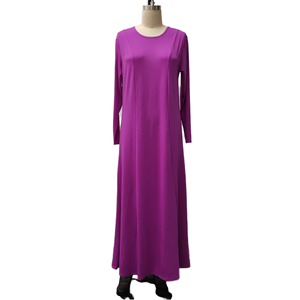 Abaya longue respirante violette à manches longues, coupe classique, robe modeste pour femme, toutes saisons, couleur unie, col islamique - Product Image 1